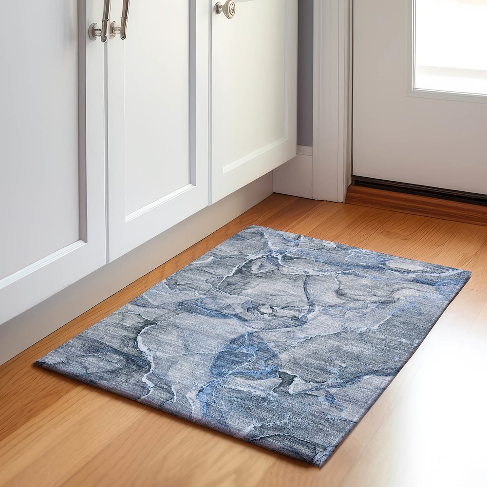 Premium Machine Washable Mayfield  Blue 1'8" x 2'6" Rug. Picture 5