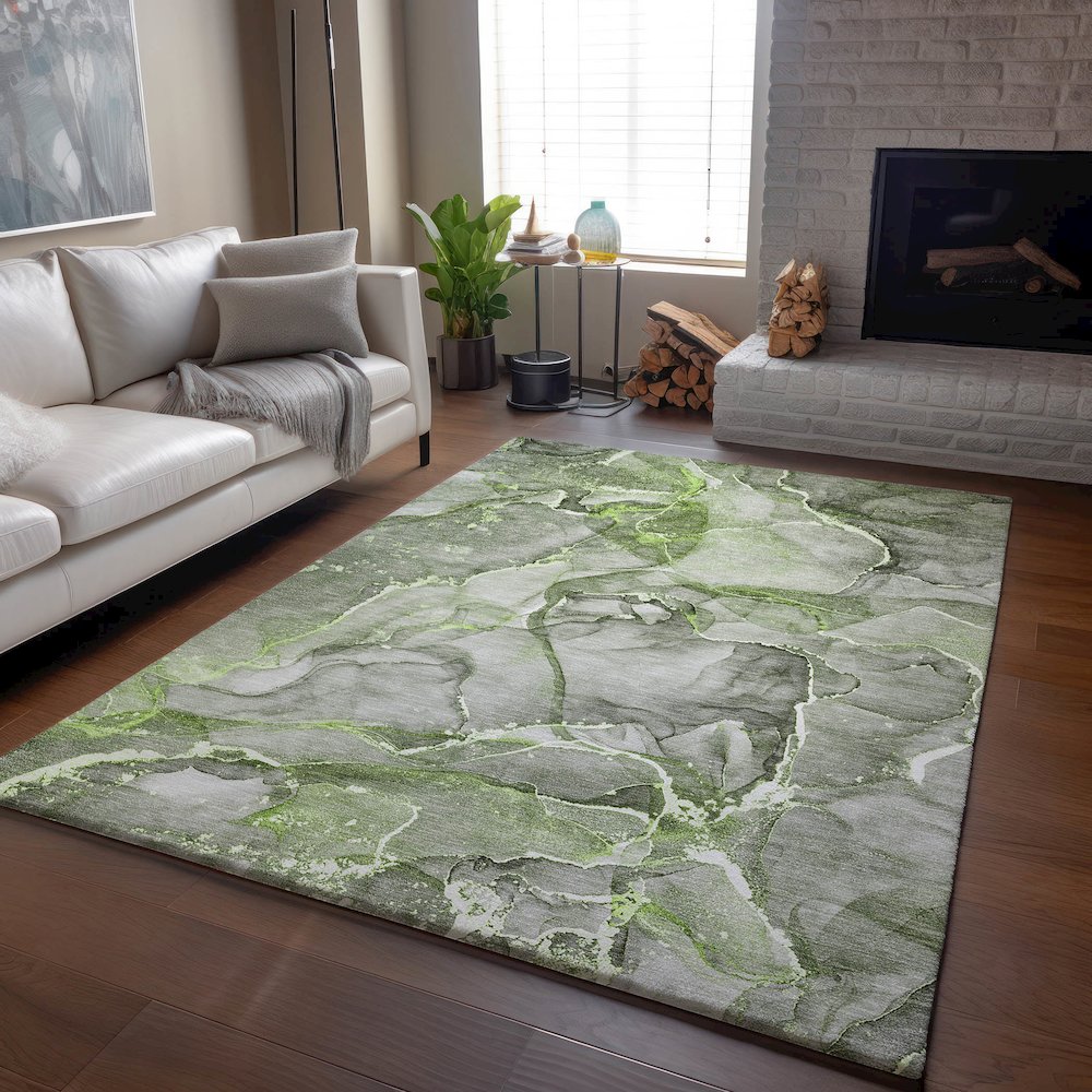 Premium Machine Washable Mayfield  Green 2'6" x 3'10" Rug. Picture 6