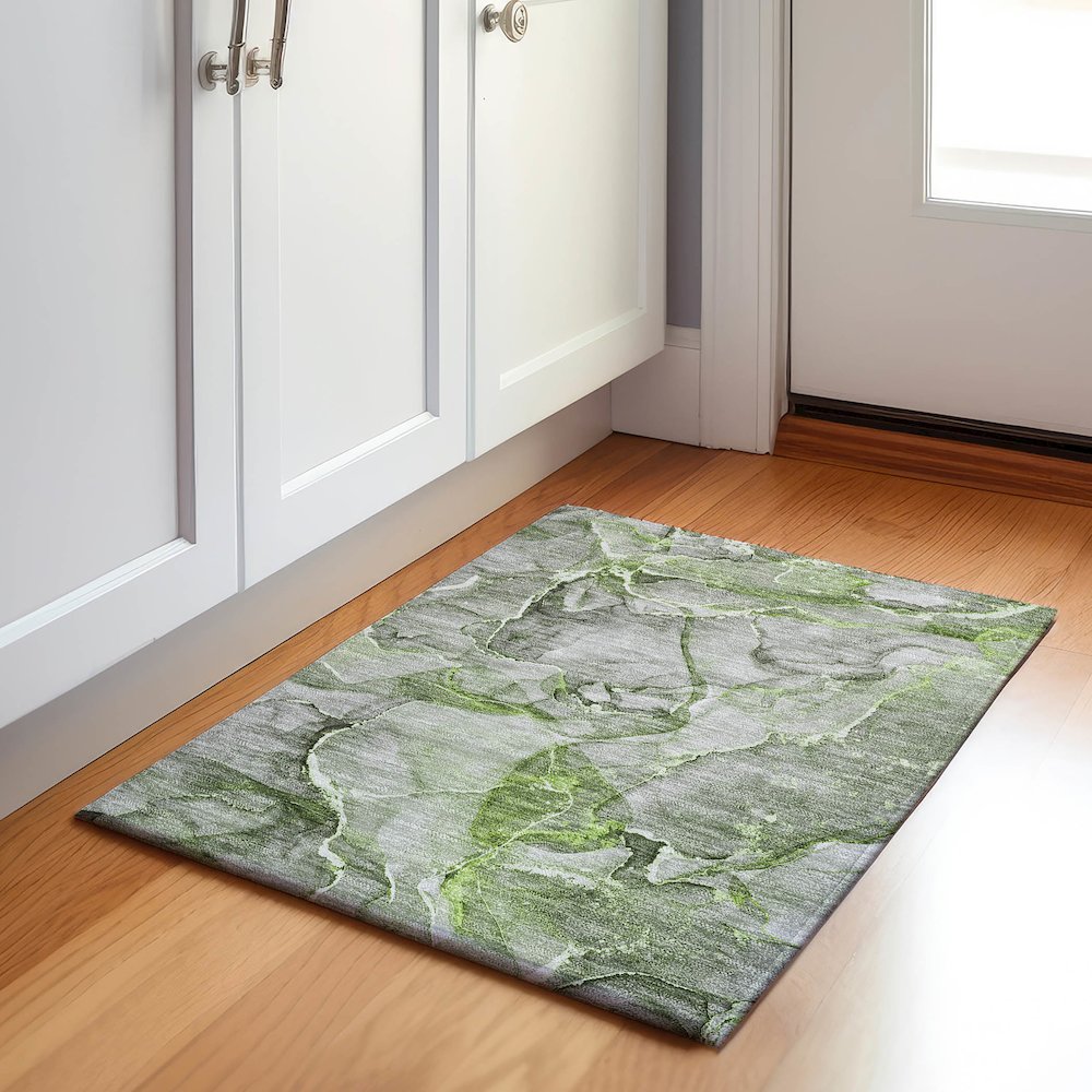 Premium Machine Washable Mayfield  Green 1'8" x 2'6" Rug. Picture 5