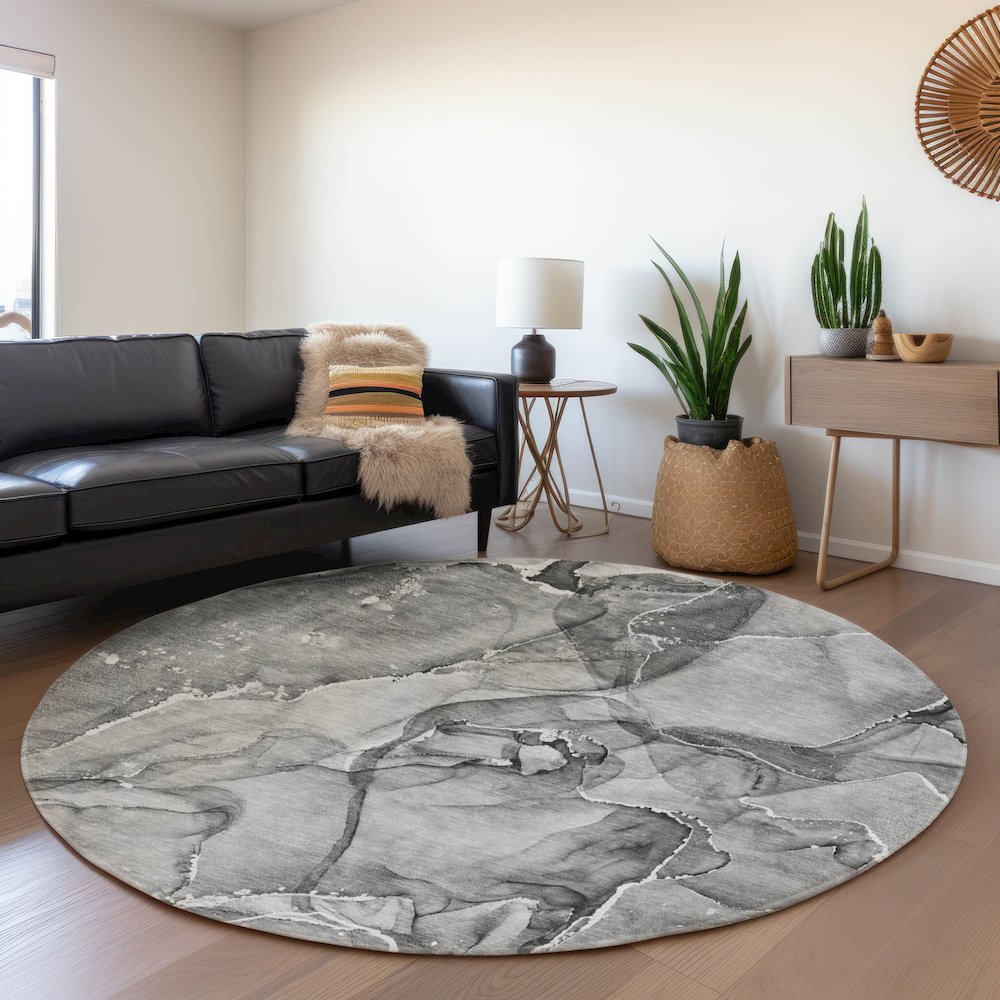 Premium Machine Washable Mayfield  Pewter 8' x 8' Round Rug. Picture 5