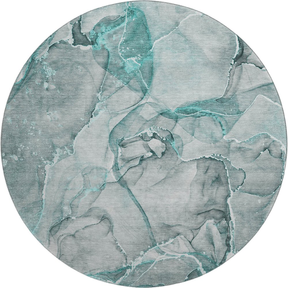 Premium Machine Washable Mayfield  Teal 8' x 8' Round Rug. Picture 1