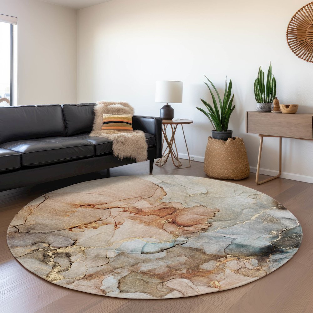 Premium Machine Washable Mayfield  Beige 8' x 8' Round Rug. Picture 5