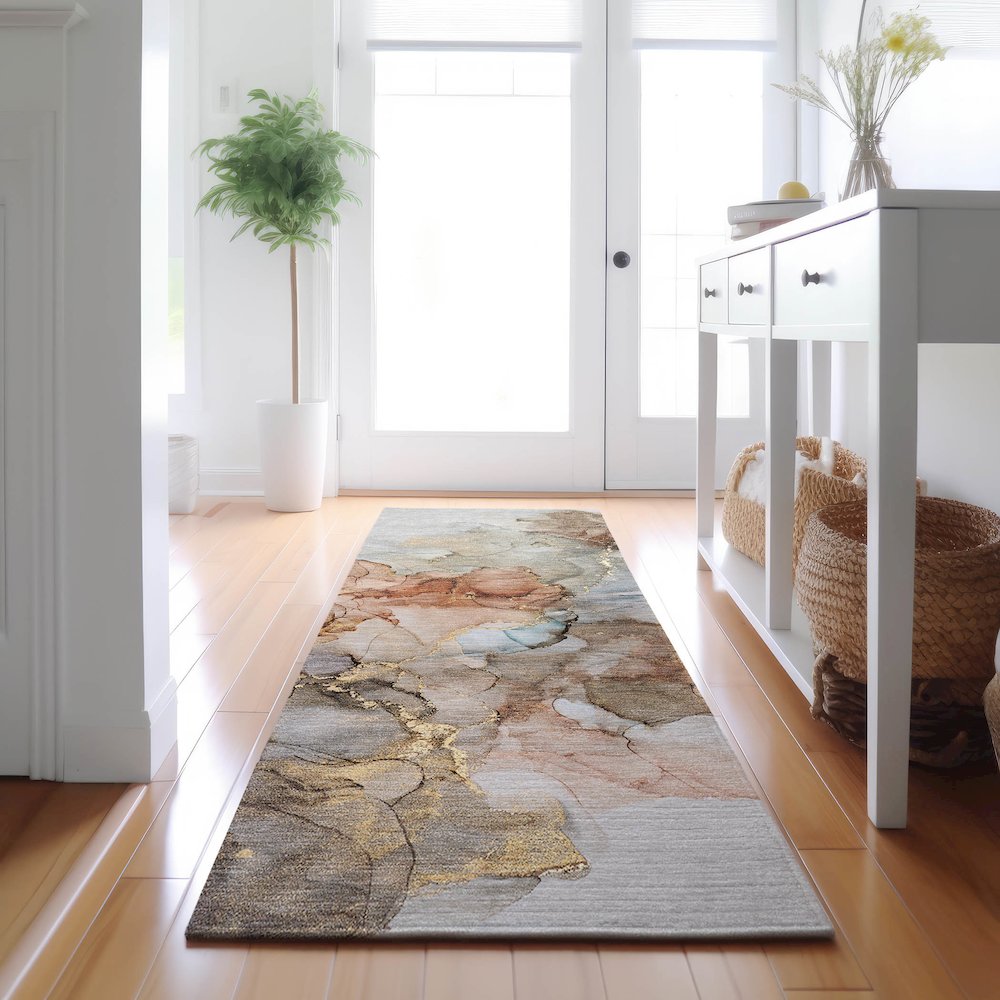 Premium Machine Washable Mayfield  Beige 2'3" x 7'6" Runner Rug. Picture 5
