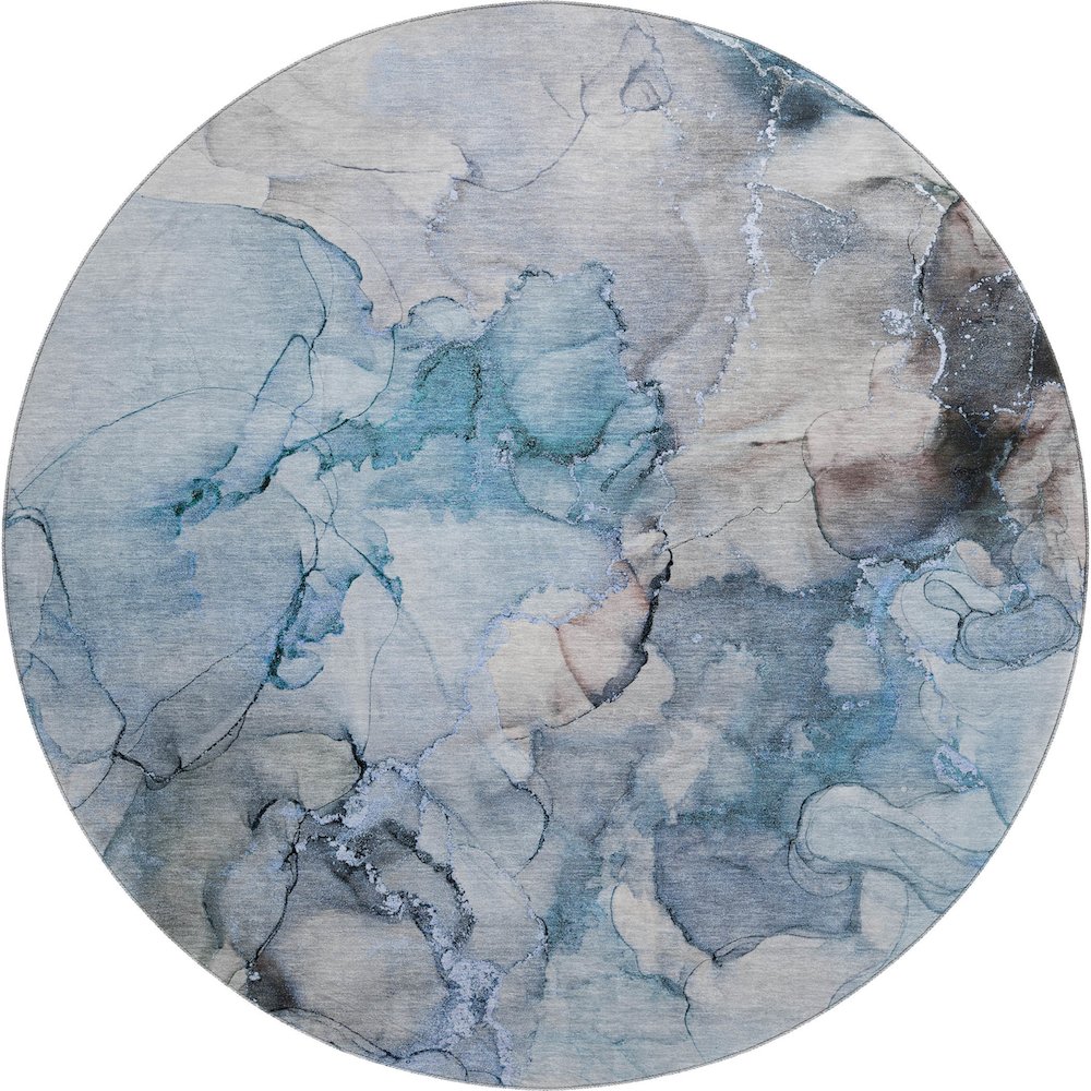 Premium Machine Washable Mayfield  Blue 8' x 8' Round Rug. Picture 1