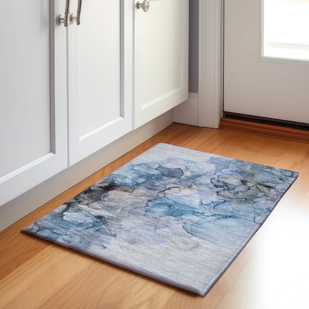 Premium Machine Washable Mayfield  Blue 1'8" x 2'6" Rug. Picture 5