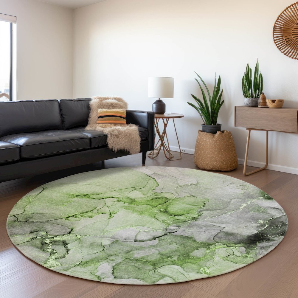 Premium Machine Washable Mayfield  Green 8' x 8' Round Rug. Picture 5