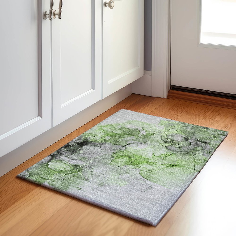 Premium Machine Washable Mayfield  Green 1'8" x 2'6" Rug. Picture 5
