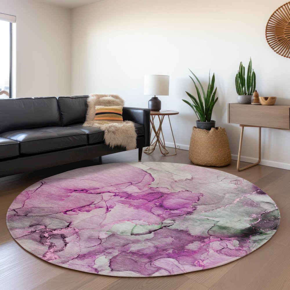 Premium Machine Washable Mayfield  Pink 8' x 8' Round Rug. Picture 5