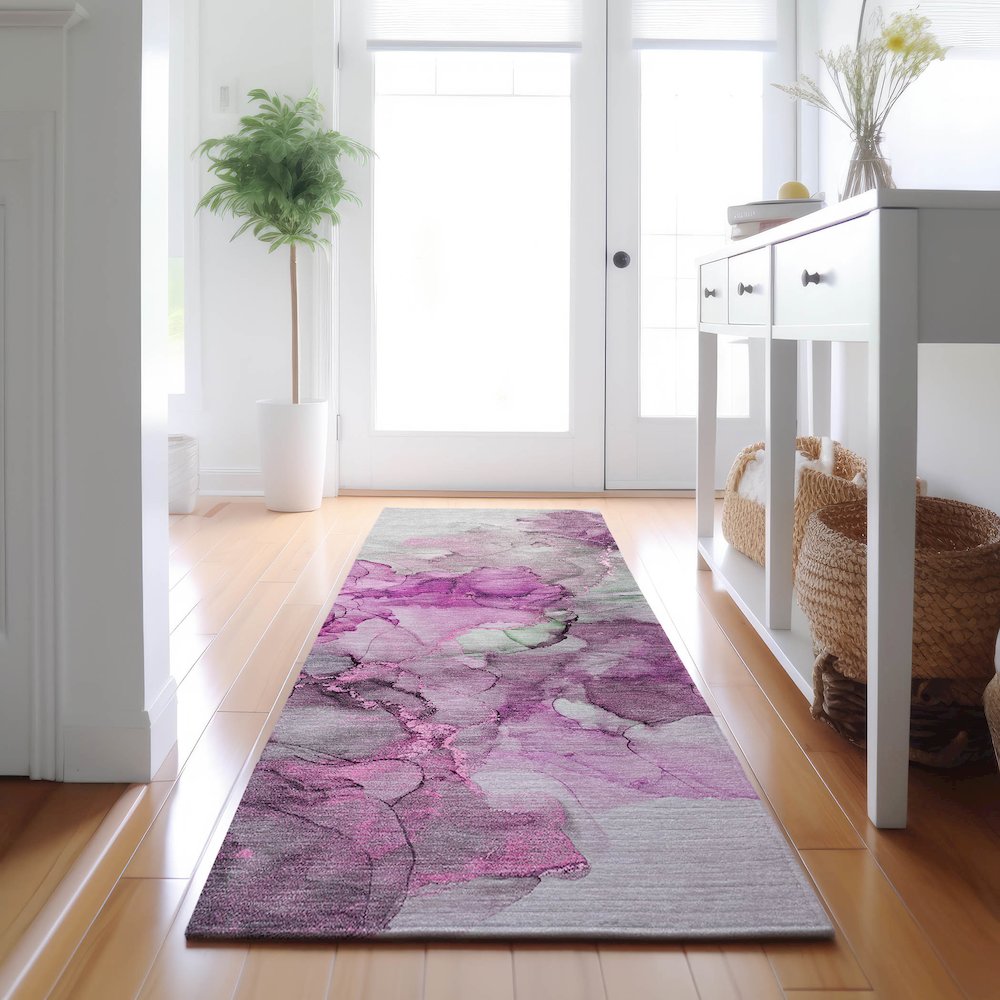 Premium Machine Washable Mayfield  Pink 2'3" x 7'6" Runner Rug. Picture 5