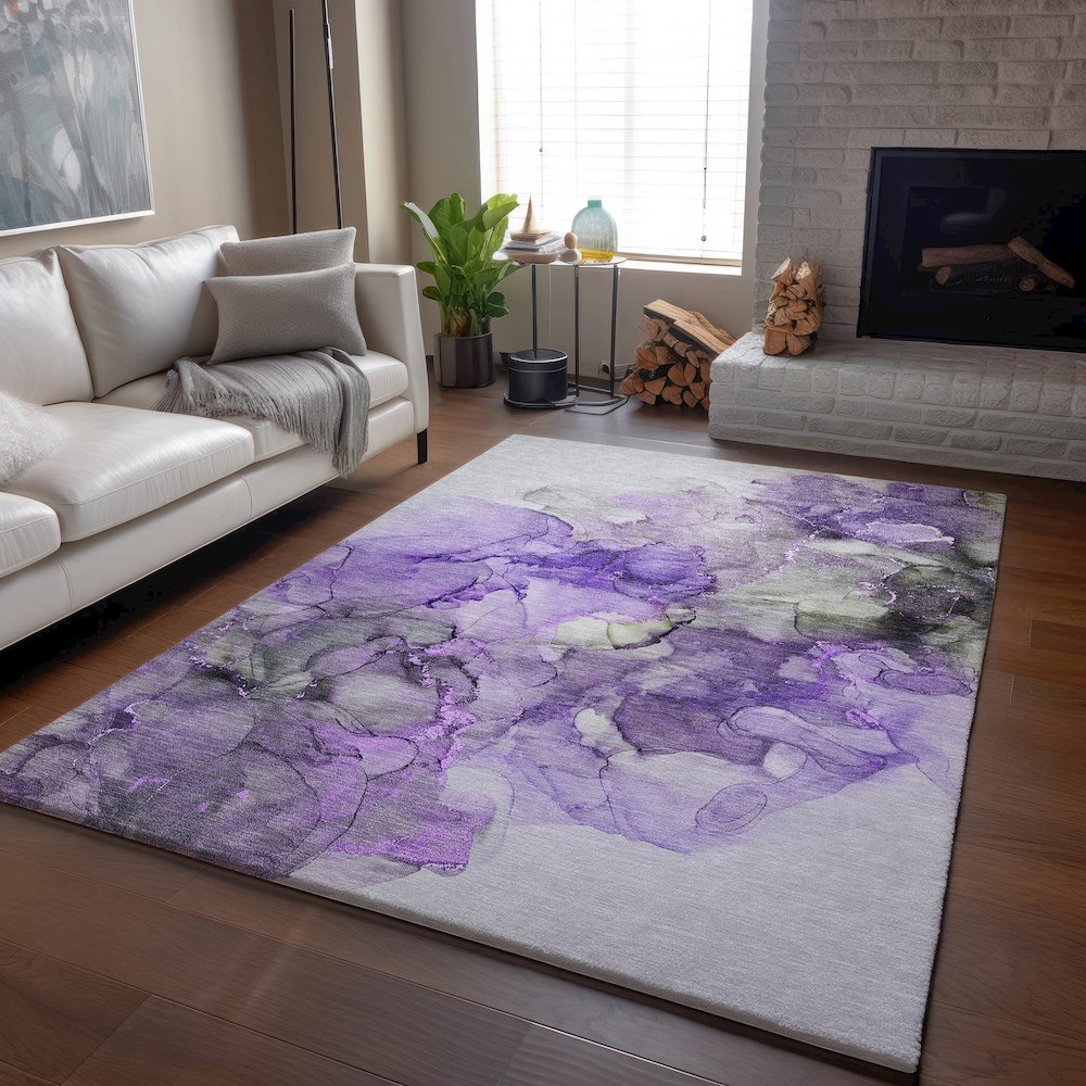 Premium Machine Washable Mayfield  Purple 2'6" x 3'10" Rug. Picture 6