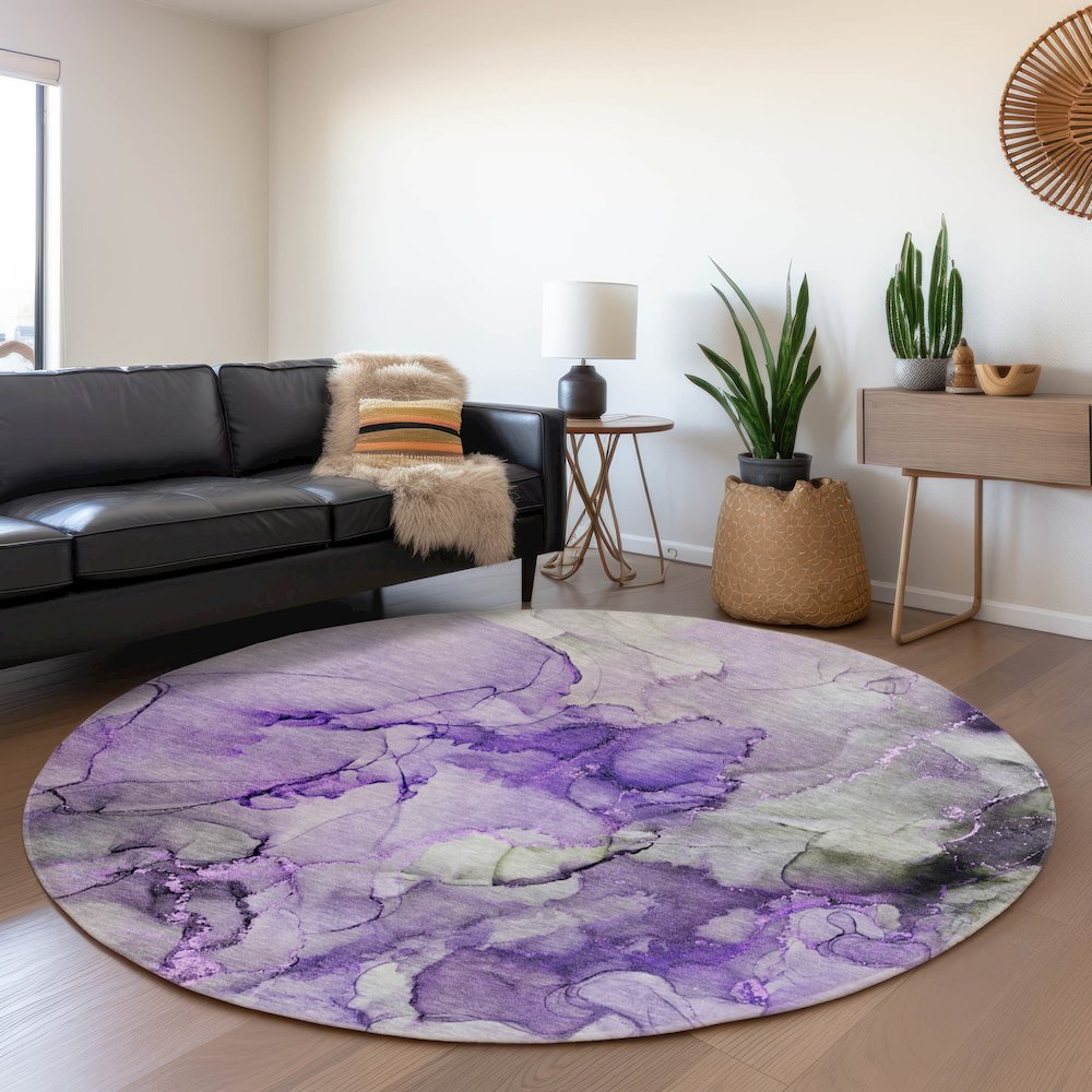Premium Machine Washable Mayfield  Purple 8' x 8' Round Rug. Picture 5
