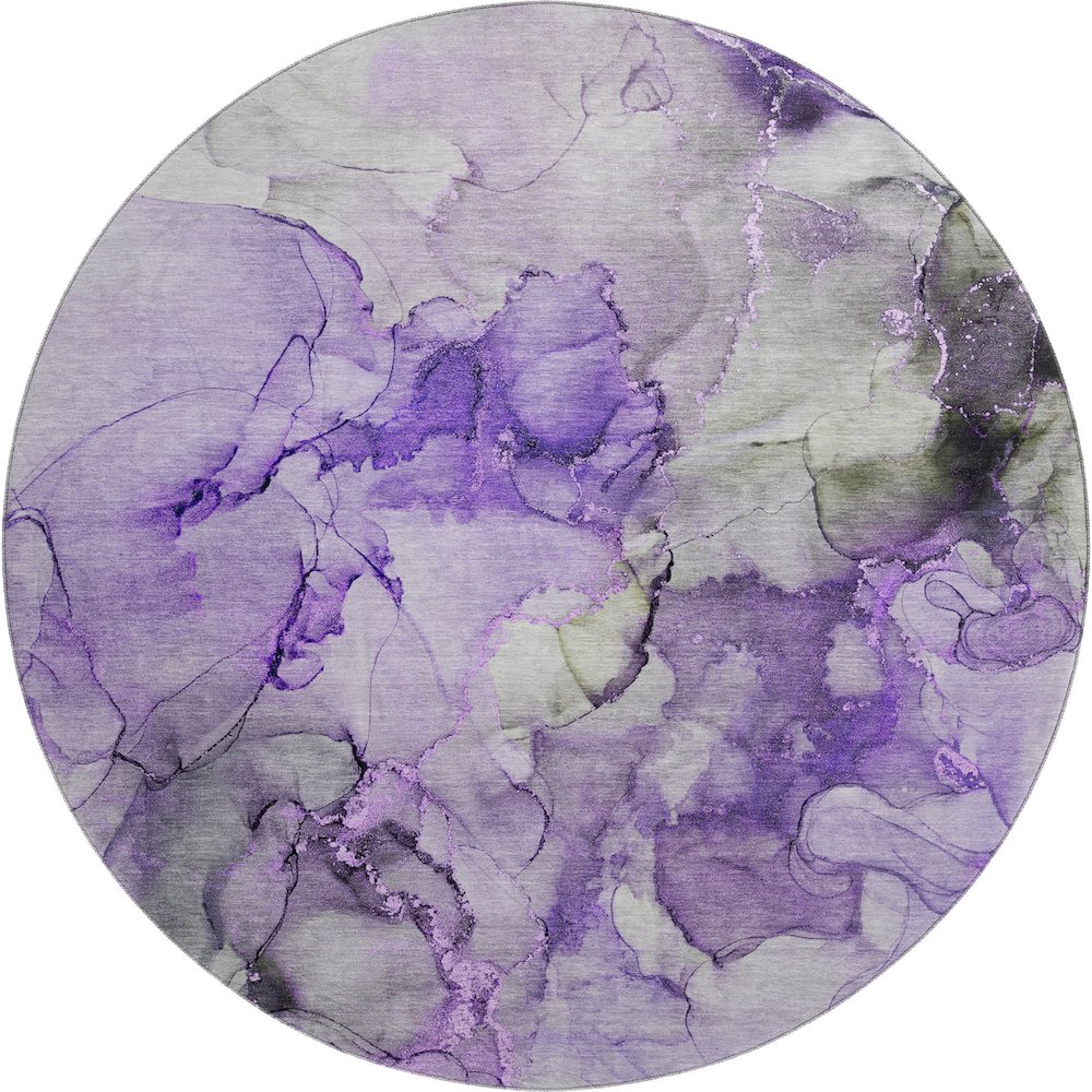 Premium Machine Washable Mayfield  Purple 8' x 8' Round Rug. Picture 1