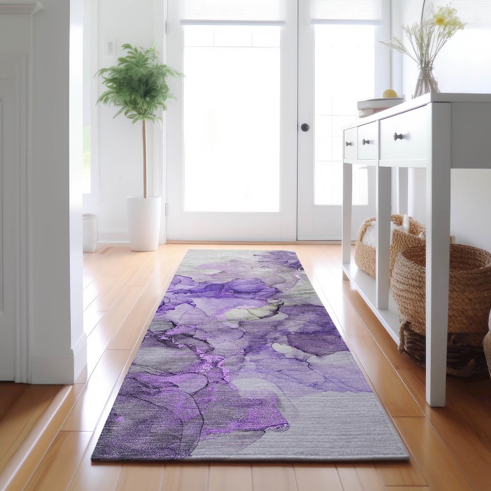 Premium Machine Washable Mayfield  Purple 2'3" x 7'6" Runner Rug. Picture 5