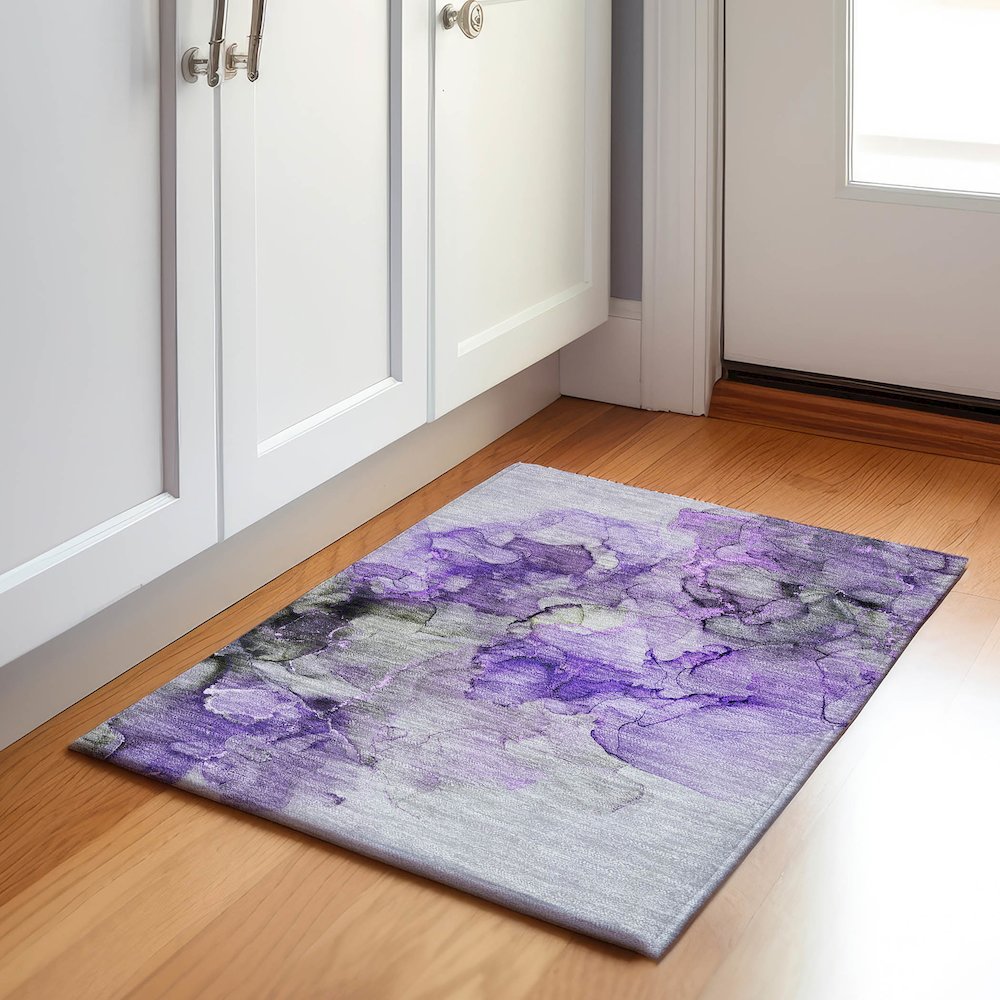 Premium Machine Washable Mayfield  Purple 1'8" x 2'6" Rug. Picture 5