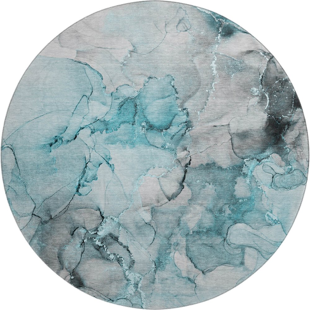 Premium Machine Washable Mayfield  Teal 8' x 8' Round Rug. Picture 1