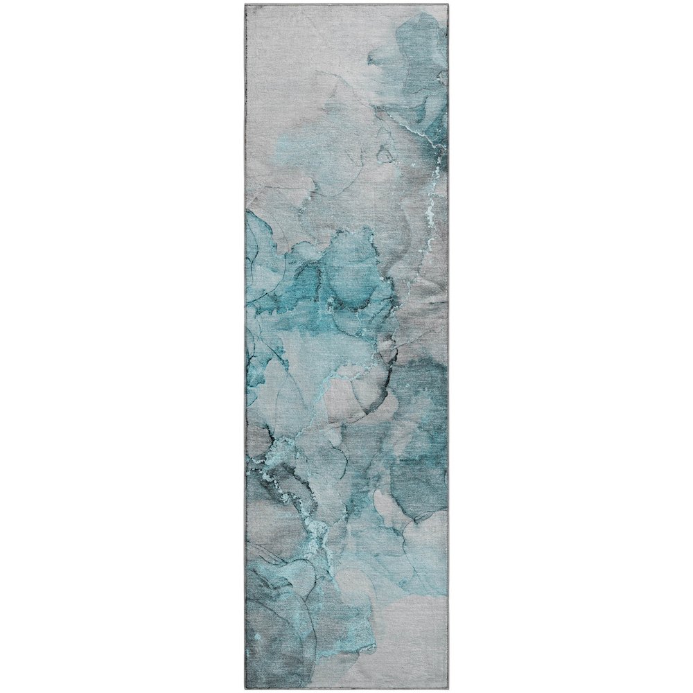 Premium Machine Washable Mayfield  Teal 2'3" x 7'6" Runner Rug. Picture 1