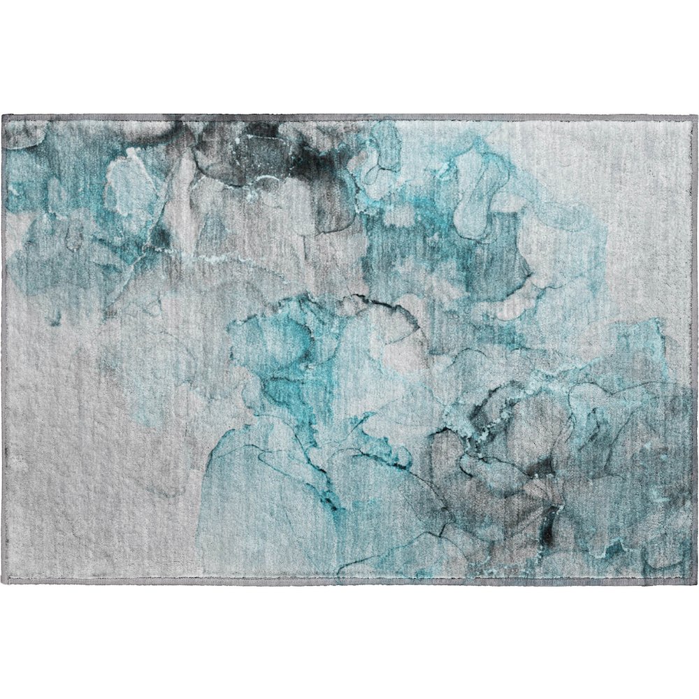 Premium Machine Washable Mayfield  Teal 1'8" x 2'6" Rug. Picture 1