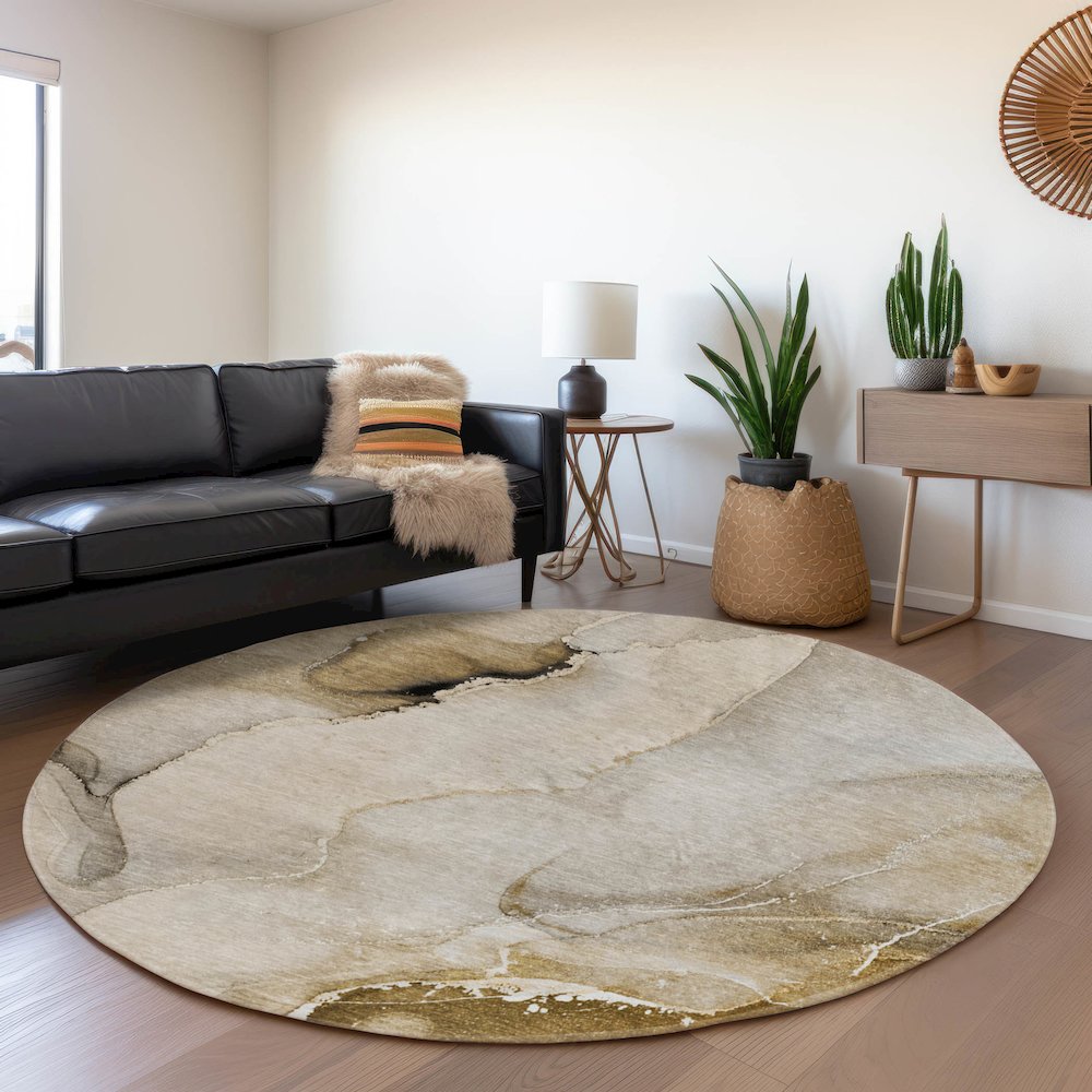Premium Machine Washable Mayfield  Beige 8' x 8' Round Rug. Picture 5