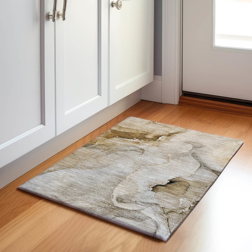Premium Machine Washable Mayfield  Beige 1'8" x 2'6" Rug. Picture 5
