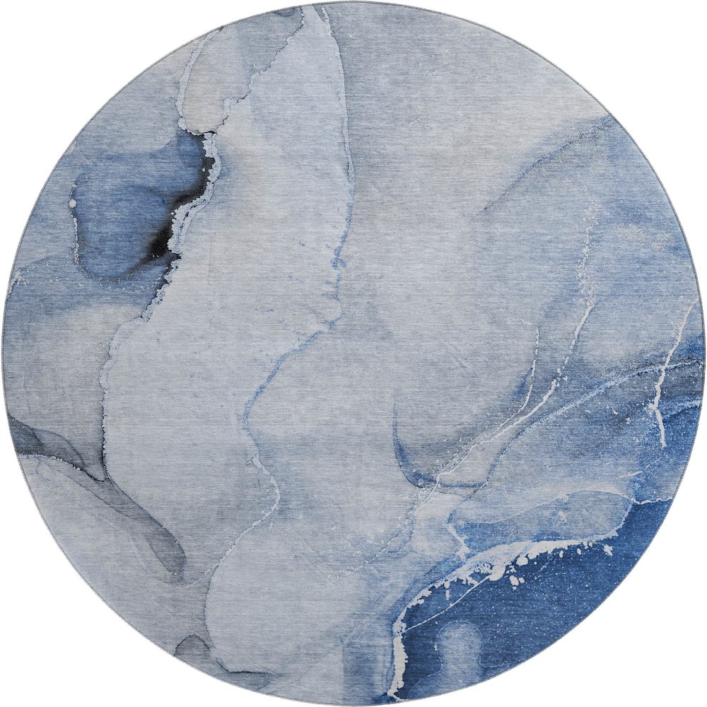 Premium Machine Washable Mayfield  Blue 8' x 8' Round Rug. Picture 1