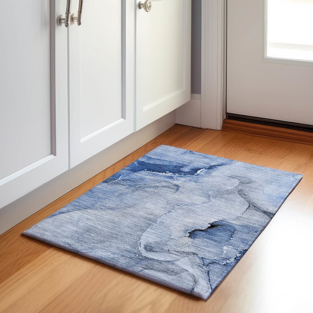 Premium Machine Washable Mayfield  Blue 1'8" x 2'6" Rug. Picture 5