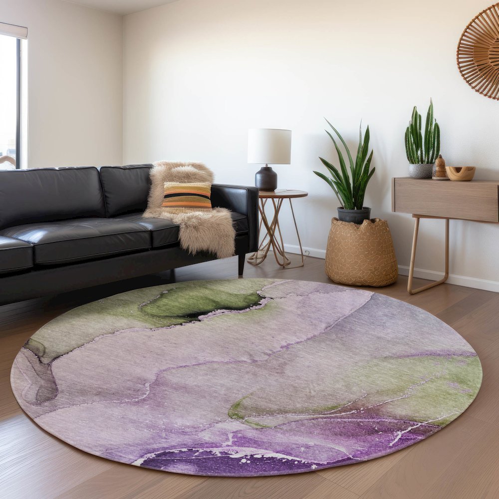 Premium Machine Washable Mayfield  Purple 8' x 8' Round Rug. Picture 5