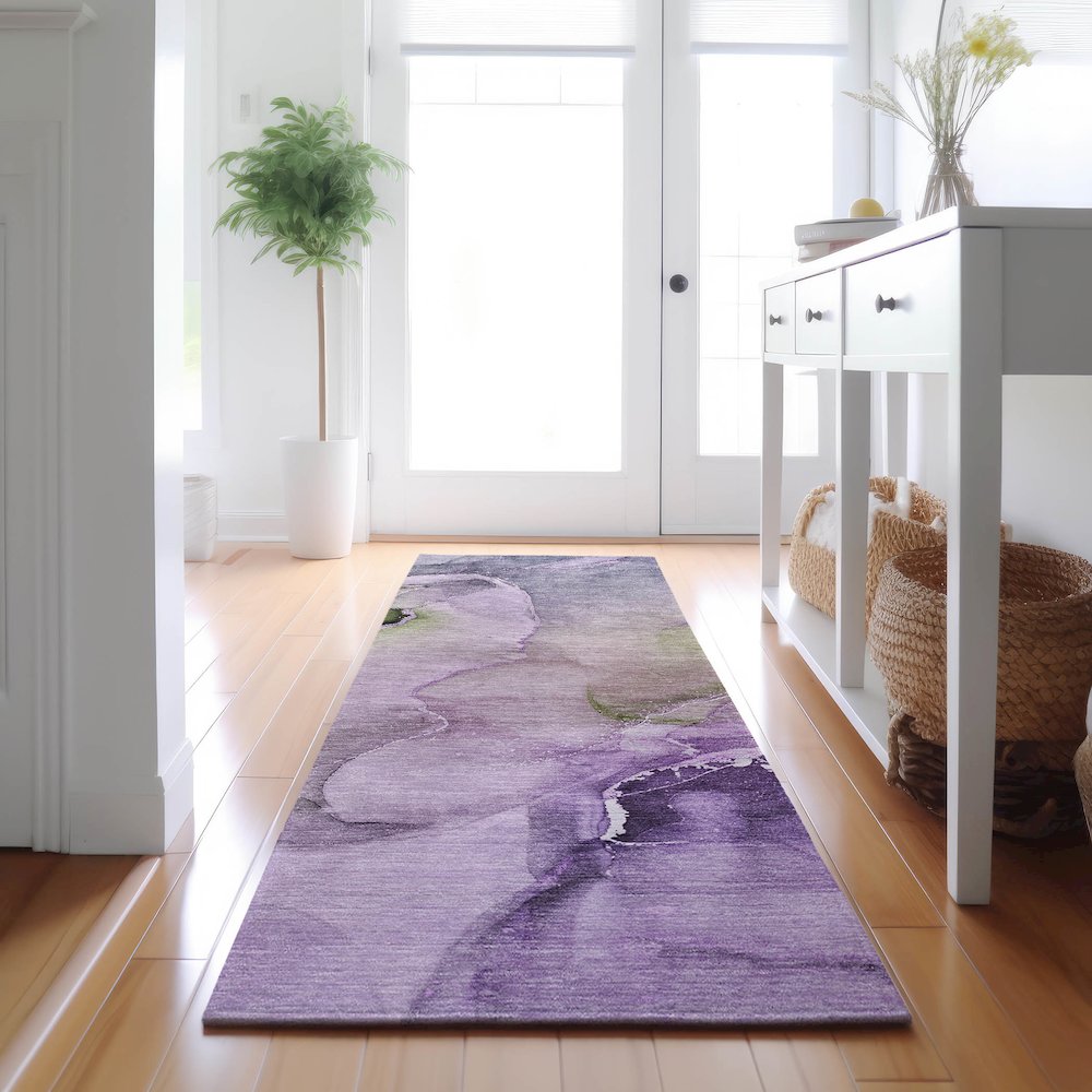 Premium Machine Washable Mayfield  Purple 2'3" x 7'6" Runner Rug. Picture 5
