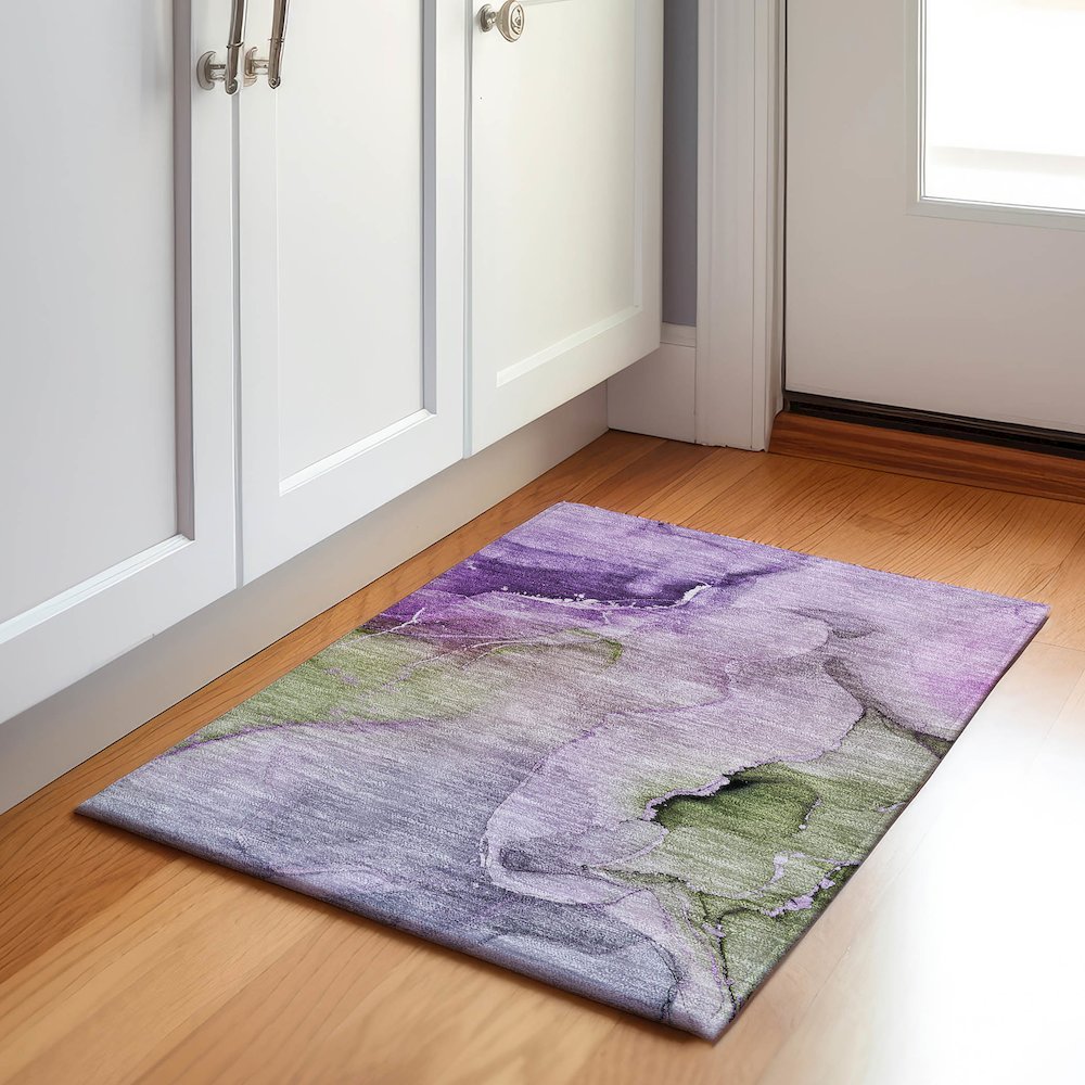 Premium Machine Washable Mayfield  Purple 1'8" x 2'6" Rug. Picture 5