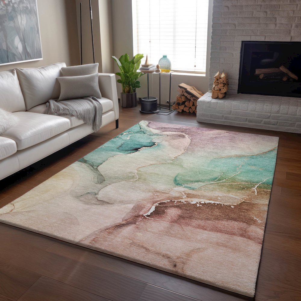 Premium Machine Washable Mayfield  Teal 2'6" x 3'10" Rug. Picture 6