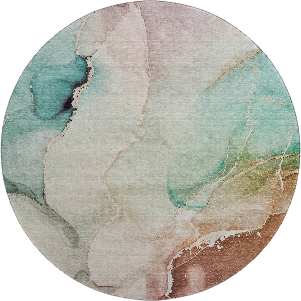 Premium Machine Washable Mayfield  Teal 8' x 8' Round Rug. Picture 1