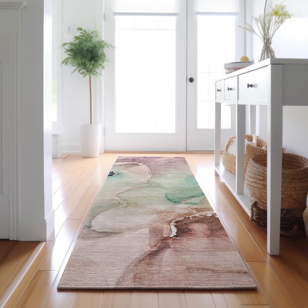 Premium Machine Washable Mayfield  Teal 2'3" x 7'6" Runner Rug. Picture 5