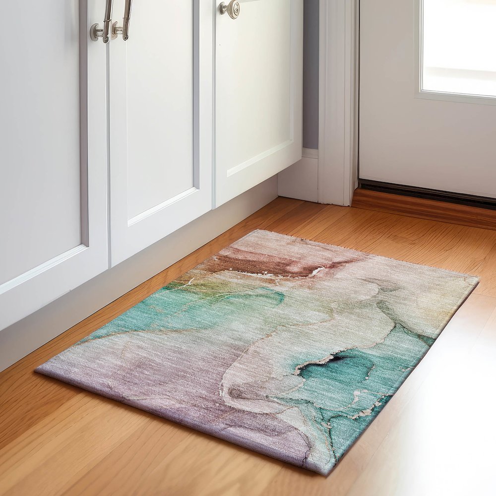 Premium Machine Washable Mayfield  Teal 1'8" x 2'6" Rug. Picture 5