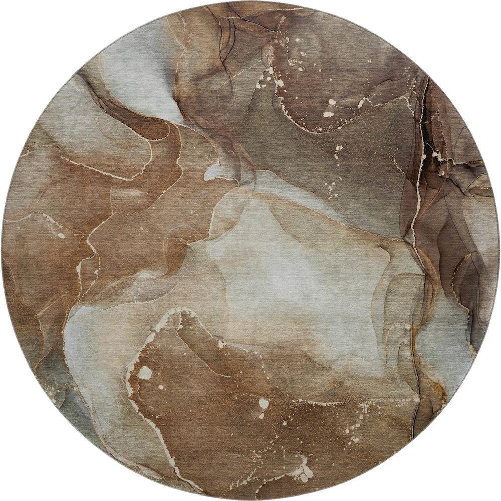 Premium Machine Washable Mayfield  Brown 8' x 8' Round Rug. Picture 1