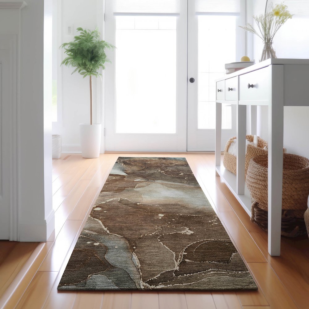 Premium Machine Washable Mayfield  Brown 2'3" x 7'6" Runner Rug. Picture 5