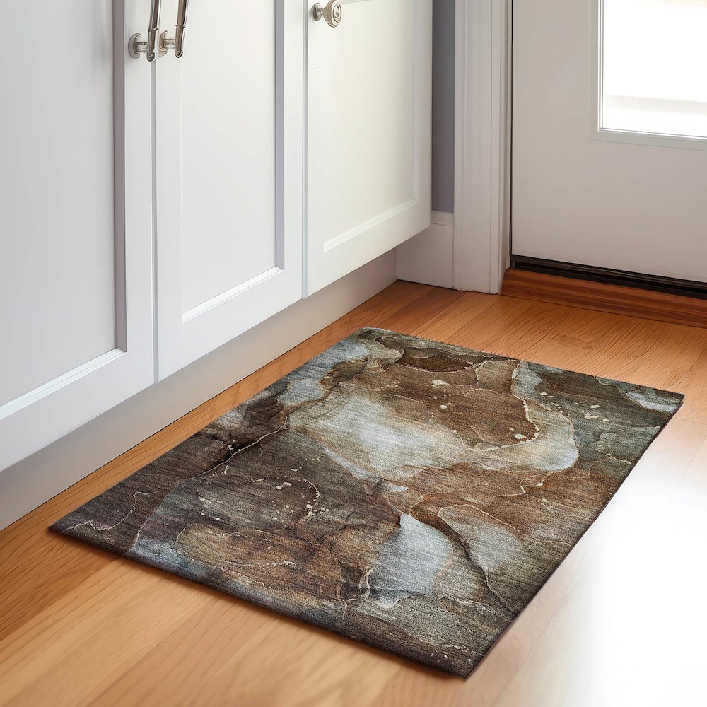 Premium Machine Washable Mayfield  Brown 1'8" x 2'6" Rug. Picture 5