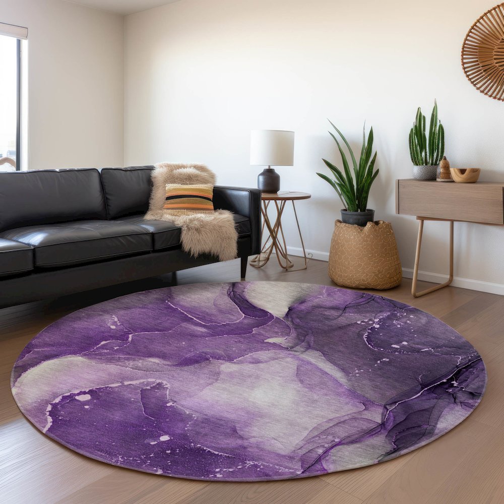 Premium Machine Washable Mayfield  Purple 8' x 8' Round Rug. Picture 5