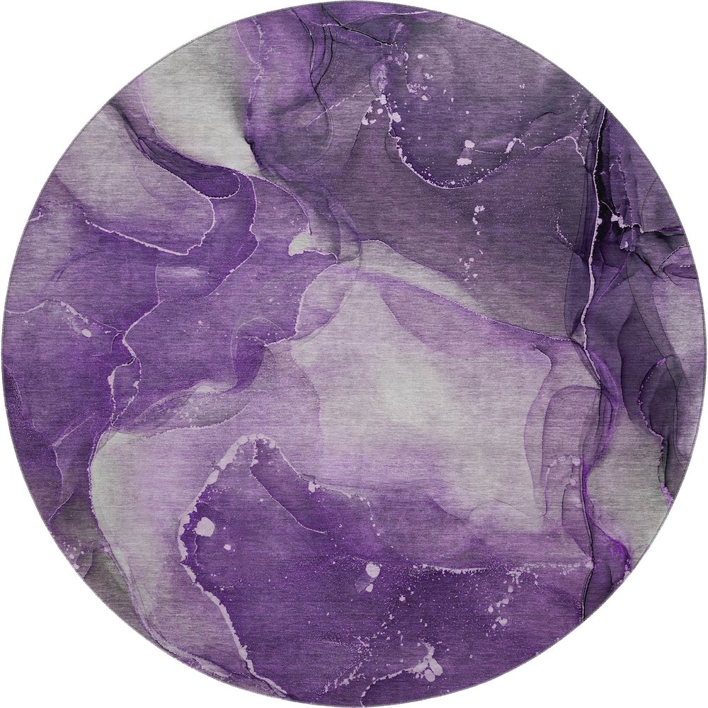 Premium Machine Washable Mayfield  Purple 8' x 8' Round Rug. Picture 1