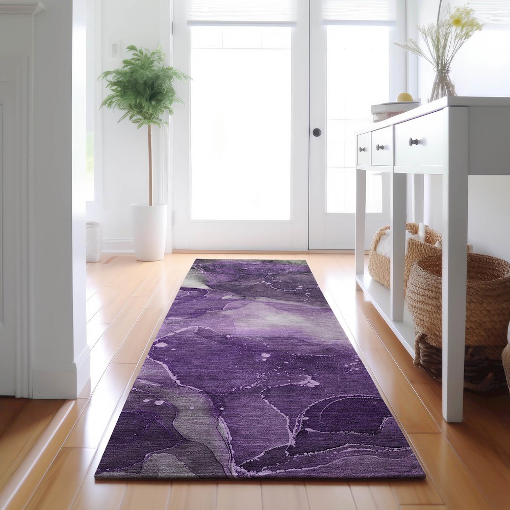 Premium Machine Washable Mayfield  Purple 2'3" x 7'6" Runner Rug. Picture 5