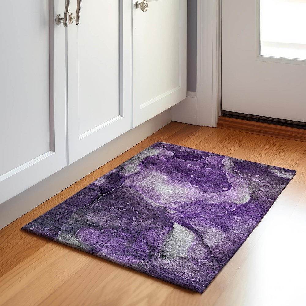 Premium Machine Washable Mayfield  Purple 1'8" x 2'6" Rug. Picture 5