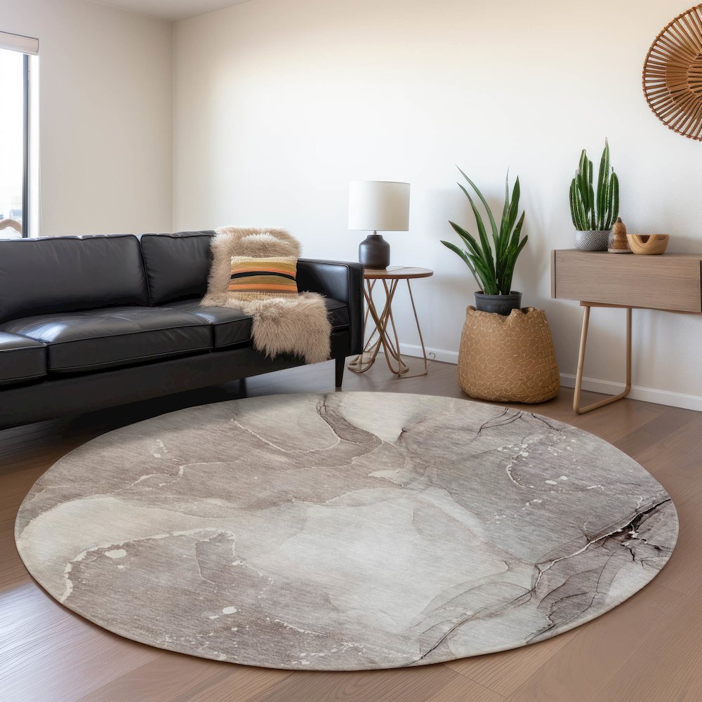 Premium Machine Washable Mayfield  Taupe 8' x 8' Round Rug. Picture 5