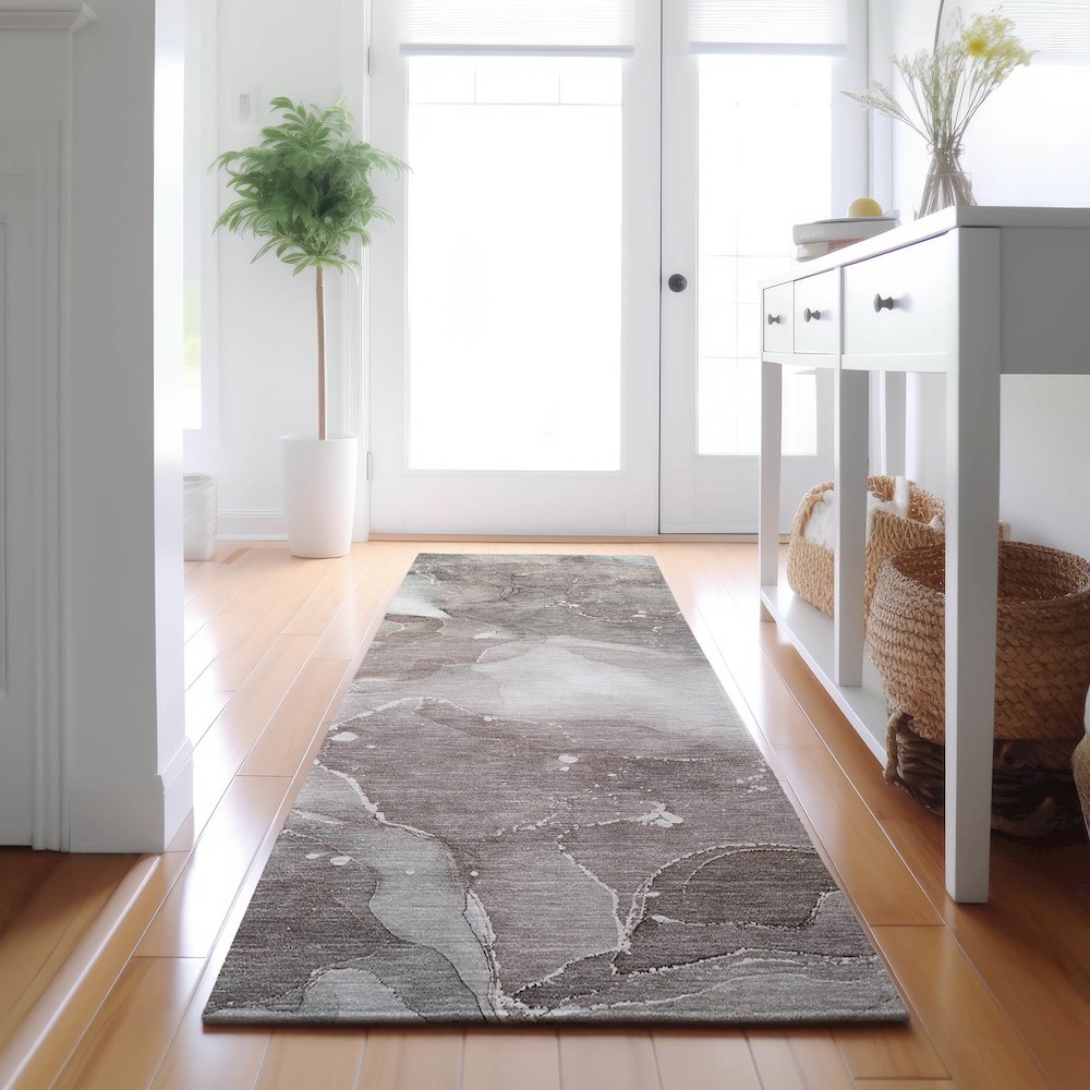 Premium Machine Washable Mayfield  Taupe 2'3" x 7'6" Runner Rug. Picture 5
