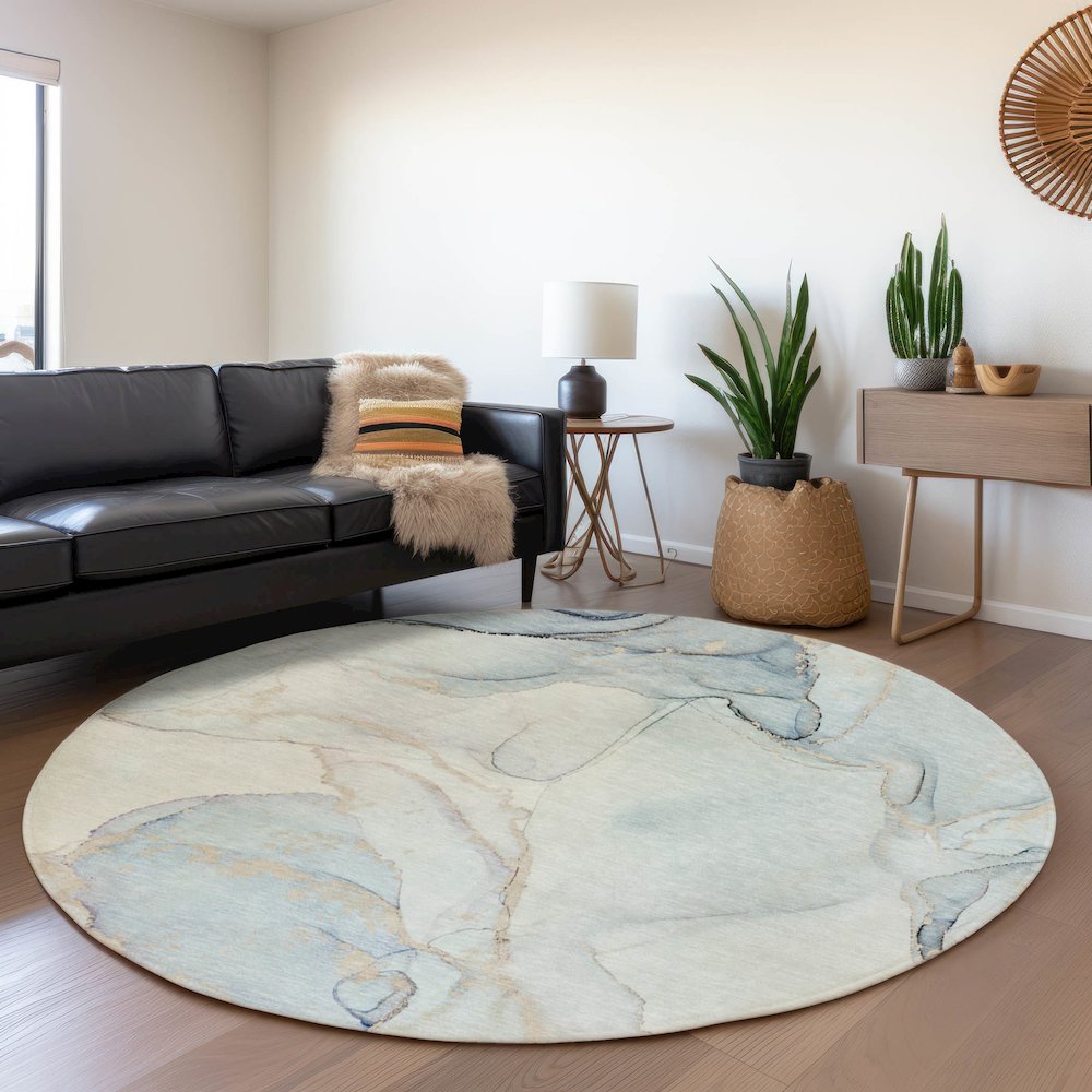 Premium Machine Washable Mayfield  Sky 8' x 8' Round Rug. Picture 5