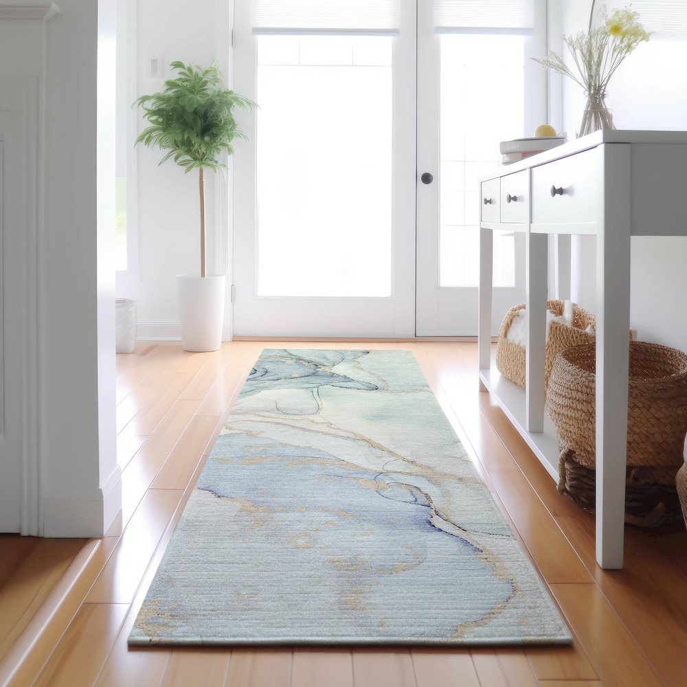 Premium Machine Washable Mayfield  Sky 2'3" x 7'6" Runner Rug. Picture 5