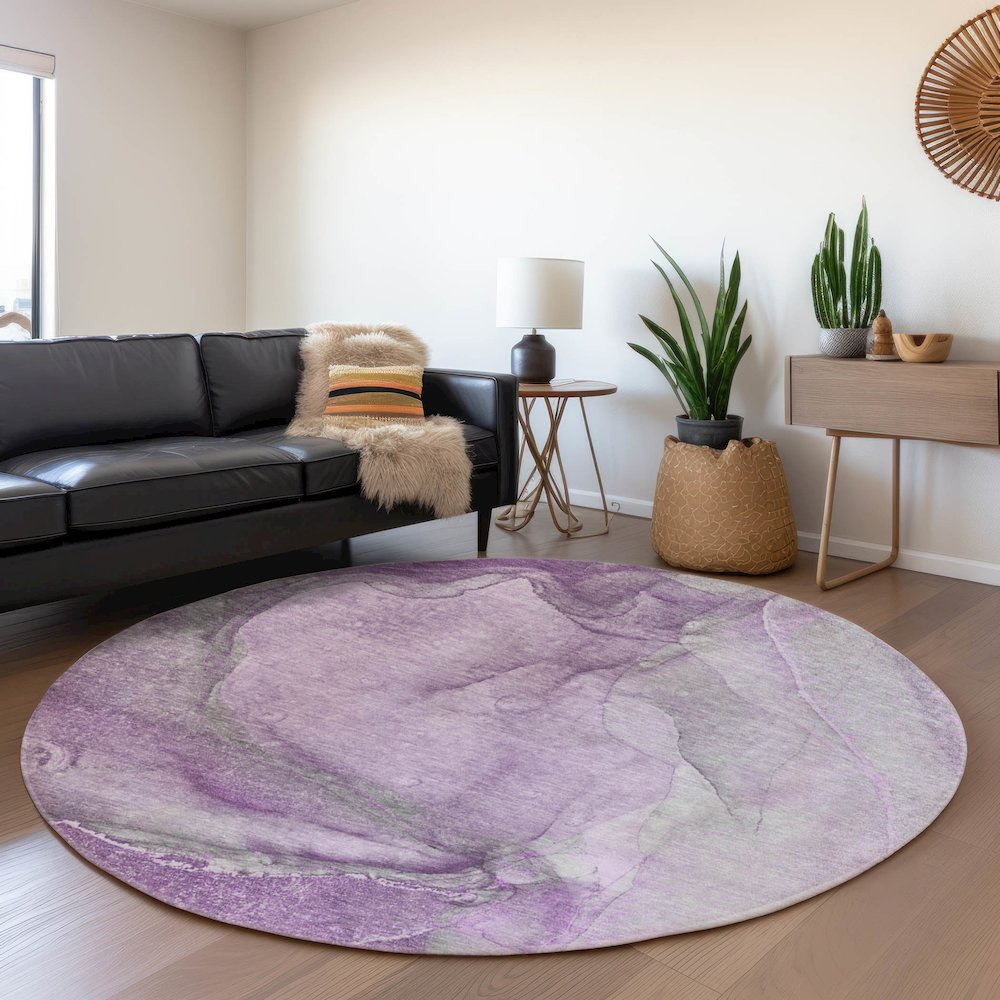 Premium Machine Washable Mayfield  Lilac 8' x 8' Round Rug. Picture 5