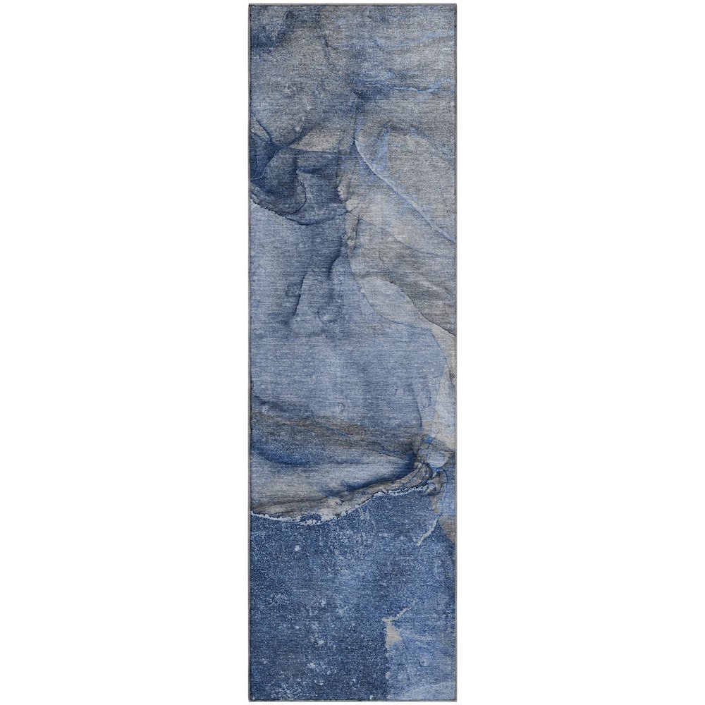 Premium Machine Washable Mayfield  Navy 2'3" x 7'6" Runner Rug. Picture 1