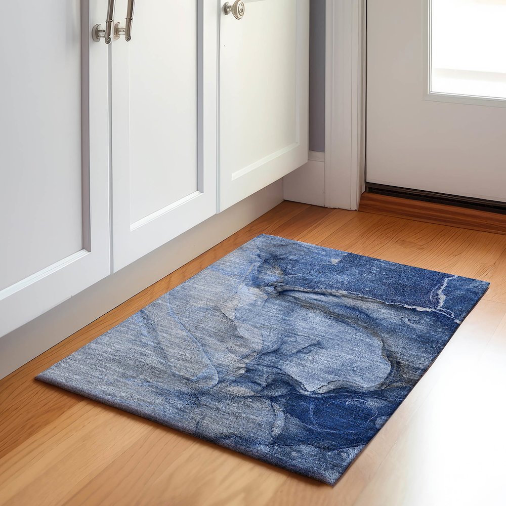 Premium Machine Washable Mayfield  Navy 1'8" x 2'6" Rug. Picture 5