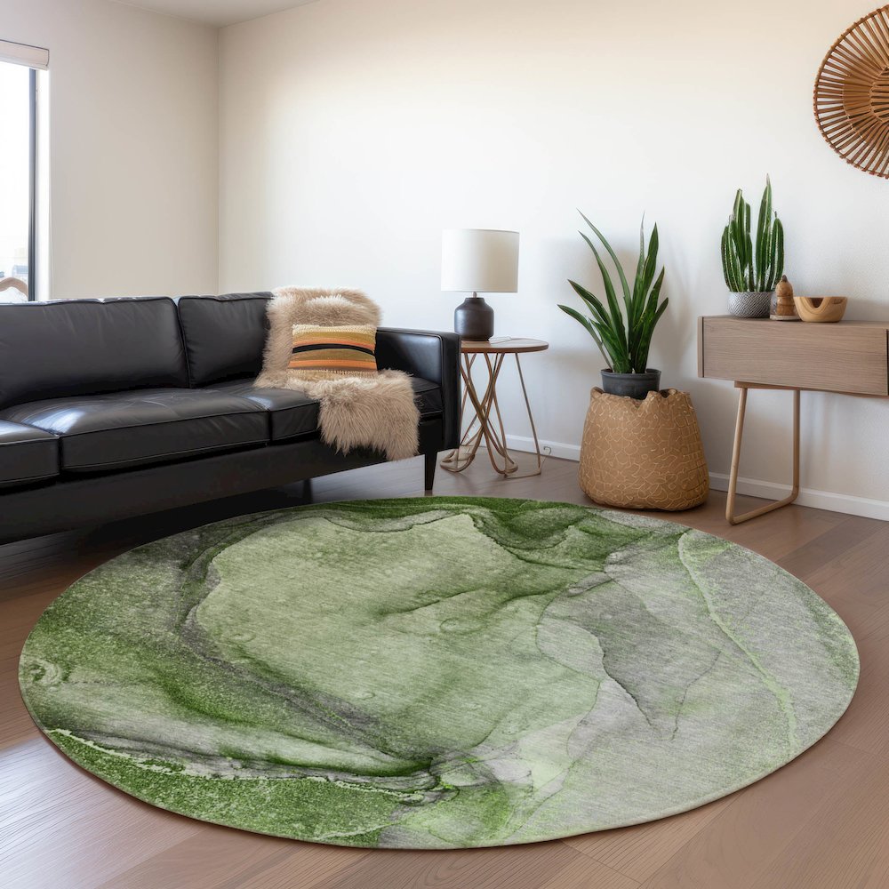 Premium Machine Washable Mayfield  Olive 8' x 8' Round Rug. Picture 5