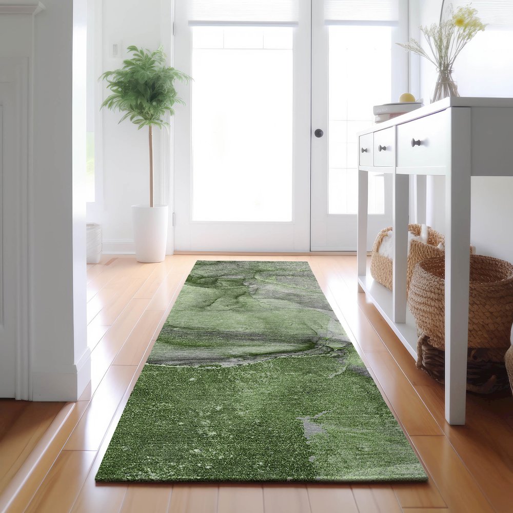 Premium Machine Washable Mayfield  Olive 2'3" x 7'6" Runner Rug. Picture 5
