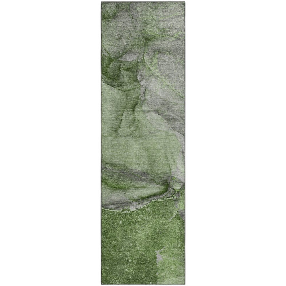 Premium Machine Washable Mayfield  Olive 2'3" x 7'6" Runner Rug. Picture 1