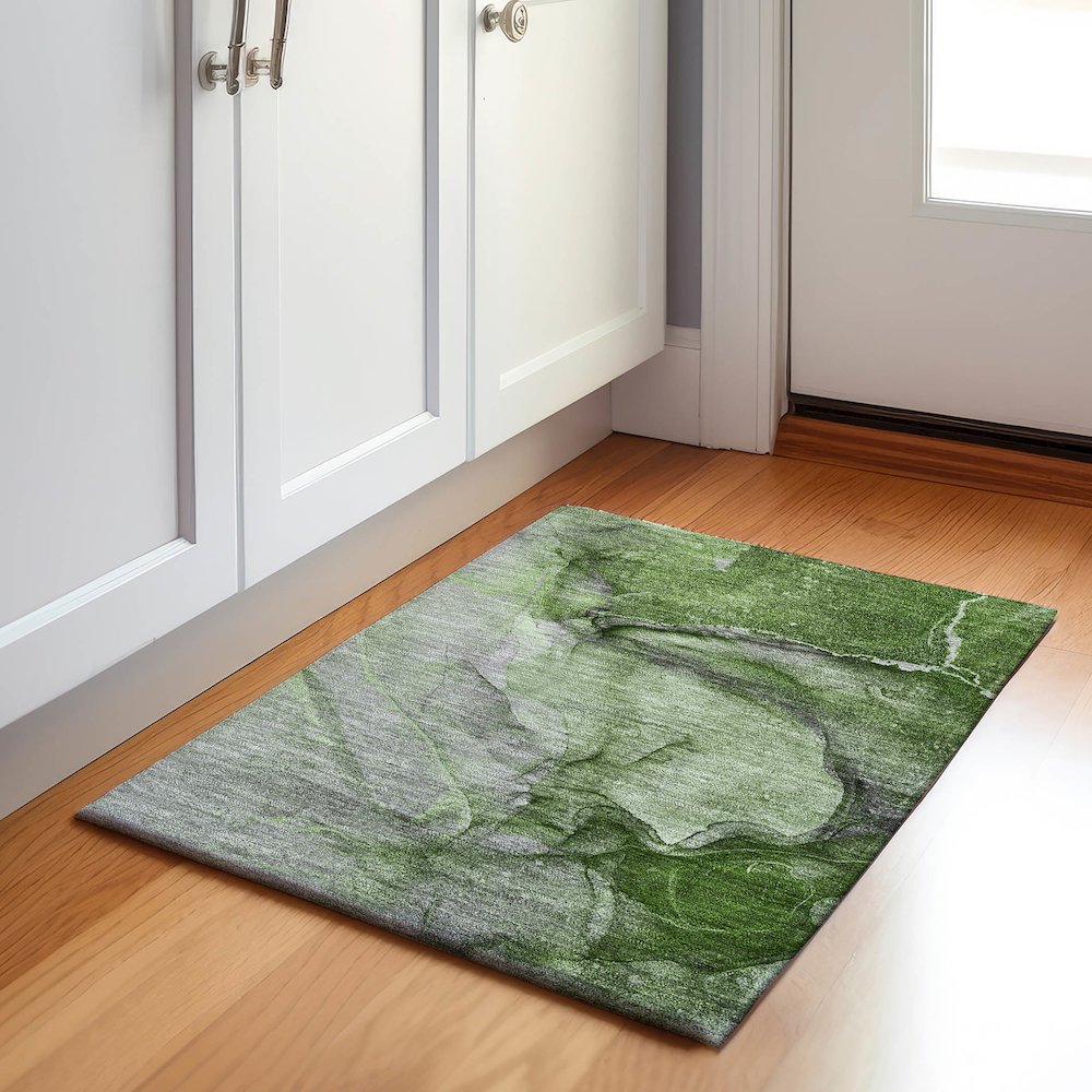 Premium Machine Washable Mayfield  Olive 1'8" x 2'6" Rug. Picture 5